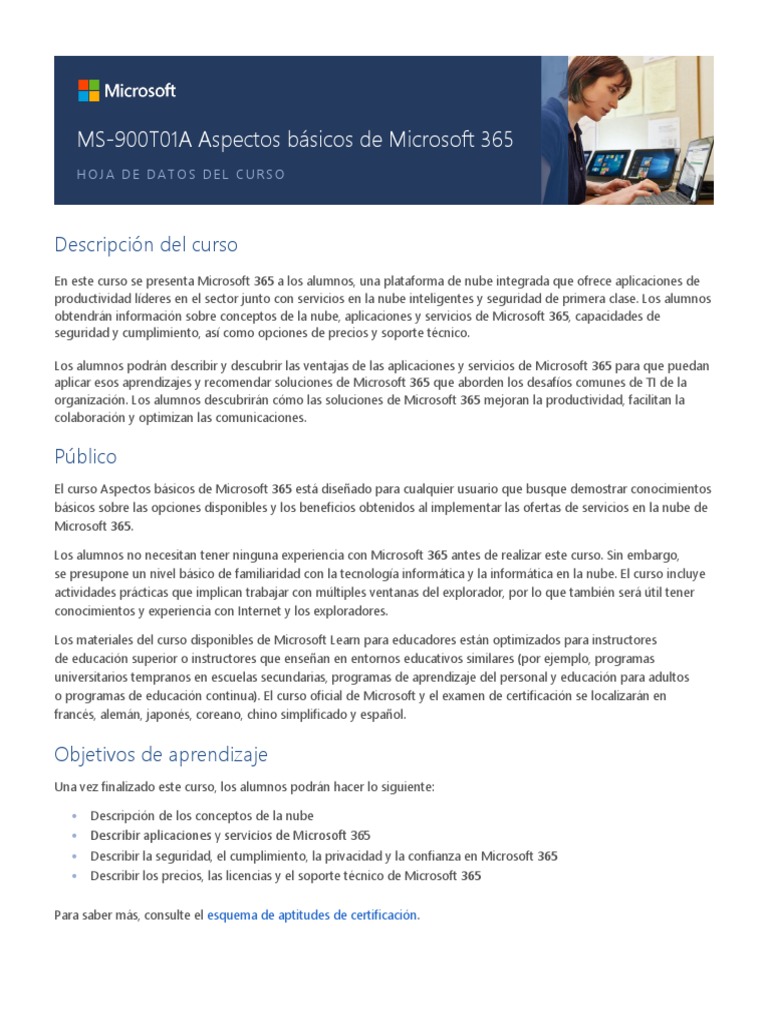 MS 900T01A ES CourseDatasheet | PDF | Microsoft | Computación en la nube