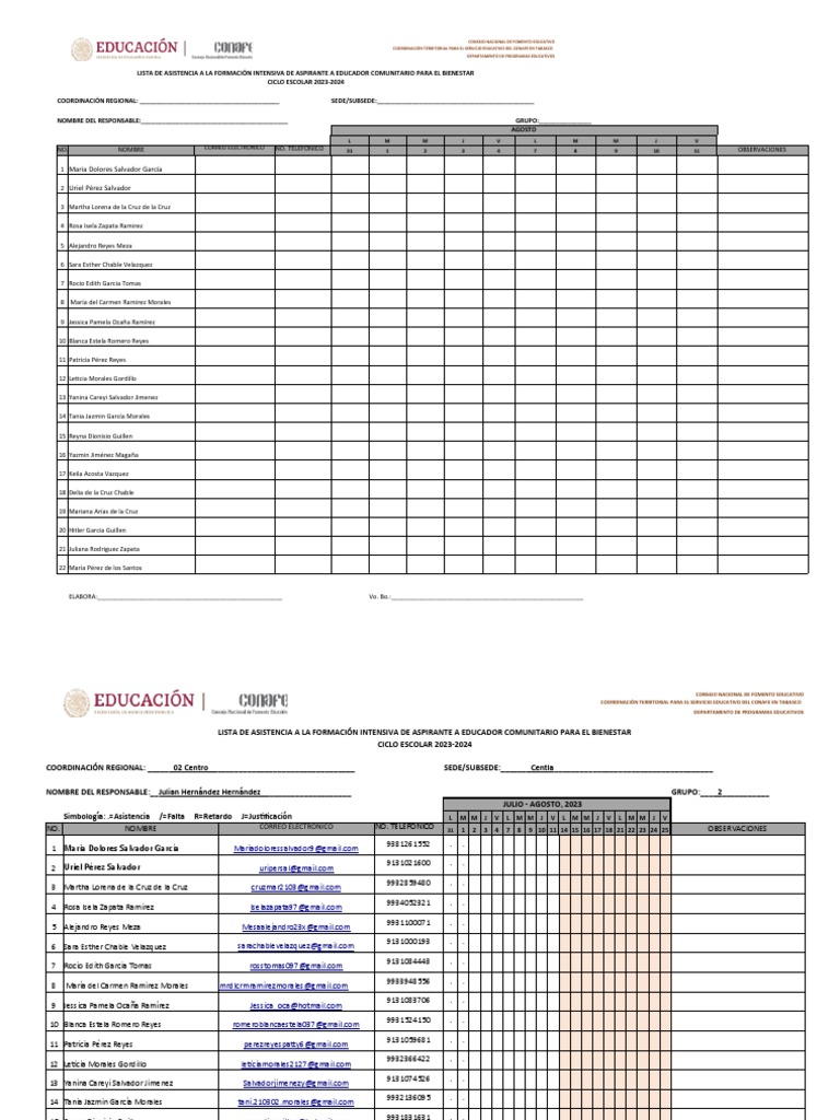 Lista de Asistencia 20232024 Ec PDF