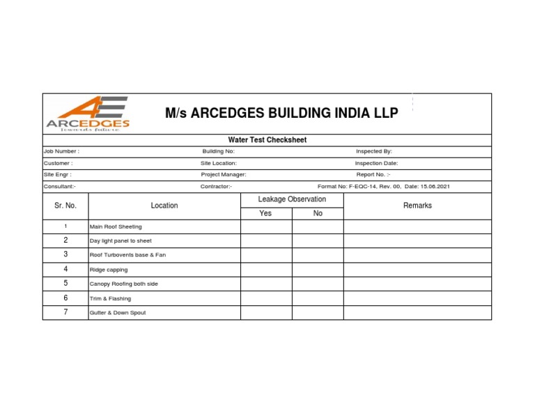 F-EQC-14 Water Test Checksheet | PDF
