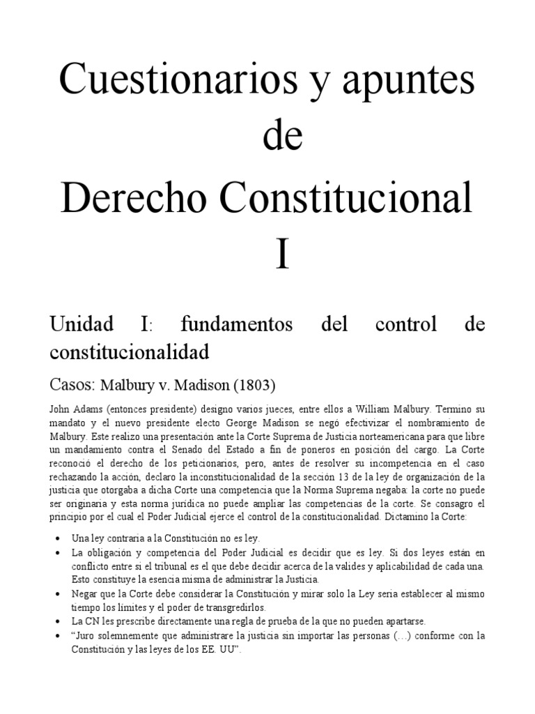 Fundamentos del Control Constitucional | PDF | Caso de ley | Constitución