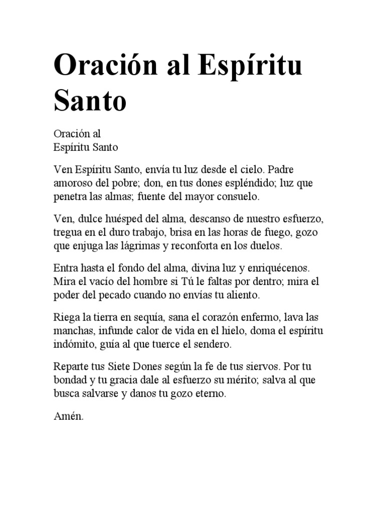 Oración al Espíritu Santo para ayuda urgente | PDF