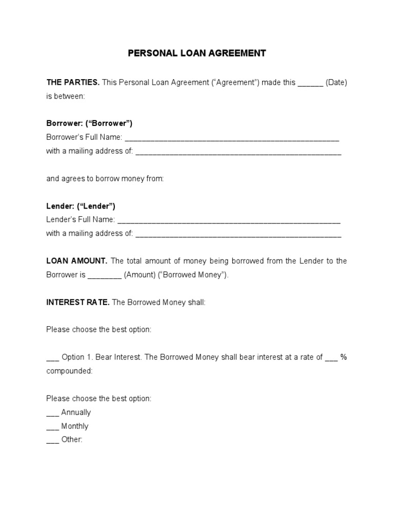 Personal Loan Agreement Template | PDF | Loans | Interest