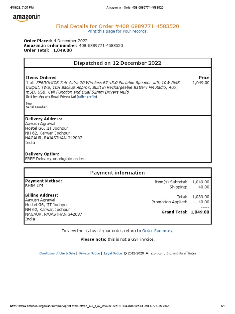 Amazon Year End Order Summary Template