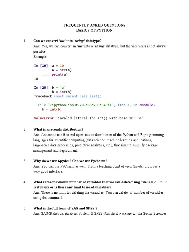 FAQs BASICS OF PYTHON | PDF