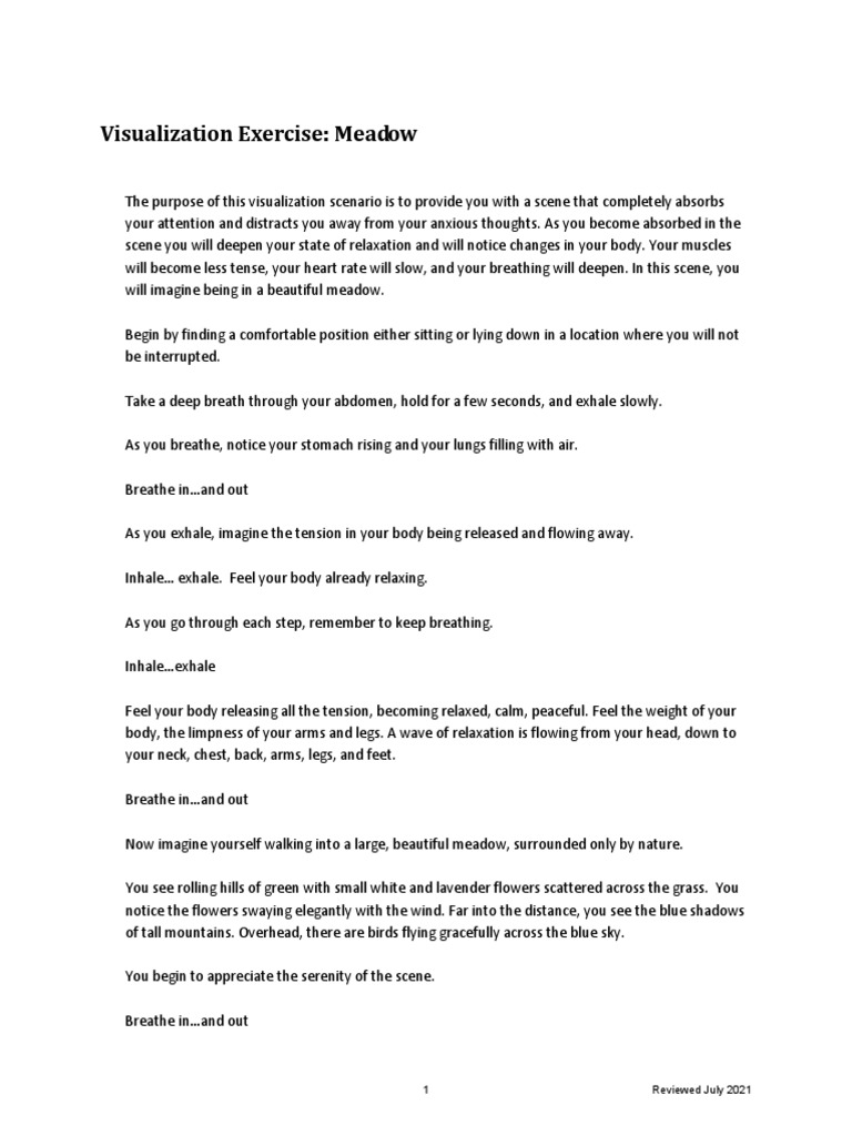 Meadow Visualization Meditation Script | PDF | Breathing | Exhalation