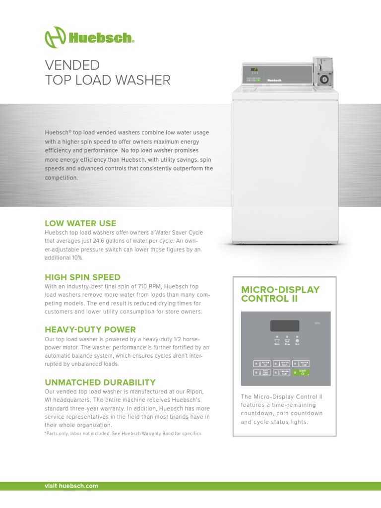 Huebsch Vended Top Loader Washer AH18 0029 PDF Washing Machine Water