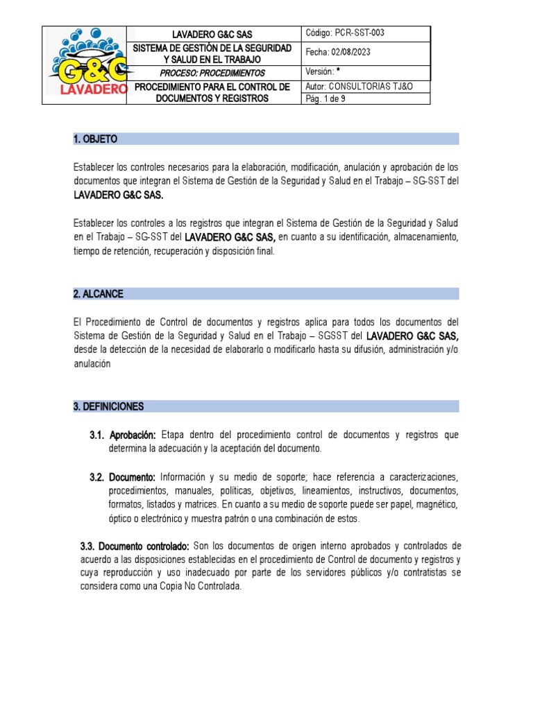 Procedimiento Para El Control De Documentos Y Registros Pdf