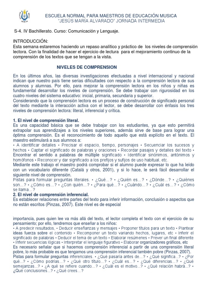 Niveles de Comprensión Lectora en Primaria | PDF | Comprensión lectora ...