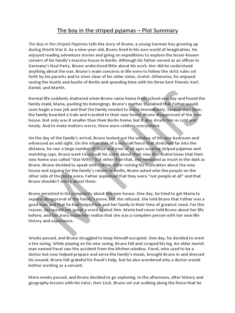 The Boy in The Striped Pyjamas Plot Summary PDF