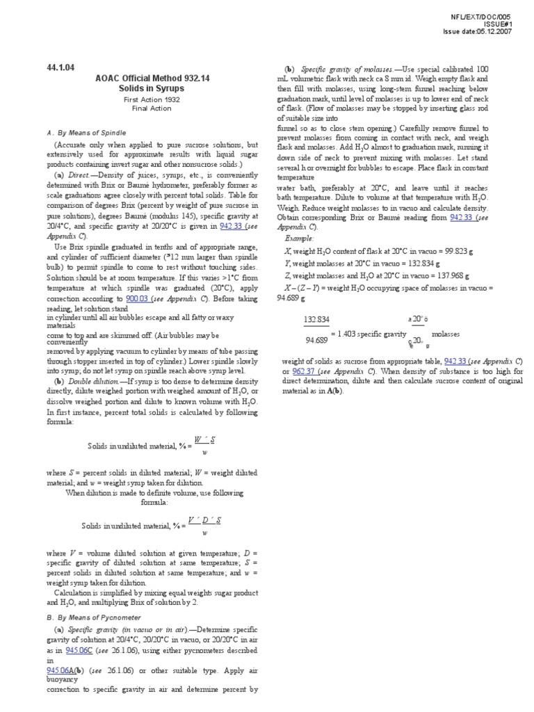 05.standard Method For Brix NFLEXTDOC005 PDF Sucrose Density