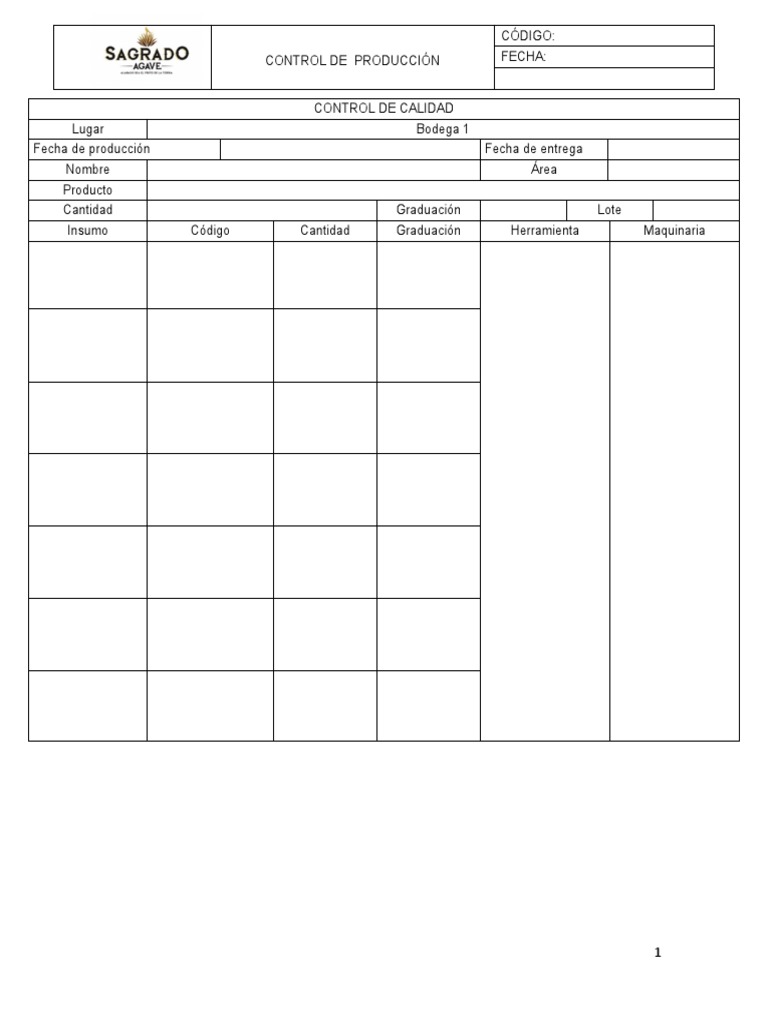 Formato Control de Produccion (Embotellado y Calidad) | Descargar ...