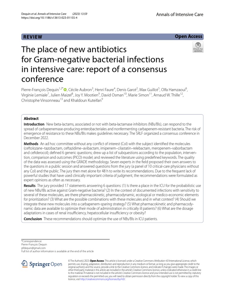 The Place of New Antibiotics For GramNegative Bacterial Infections in