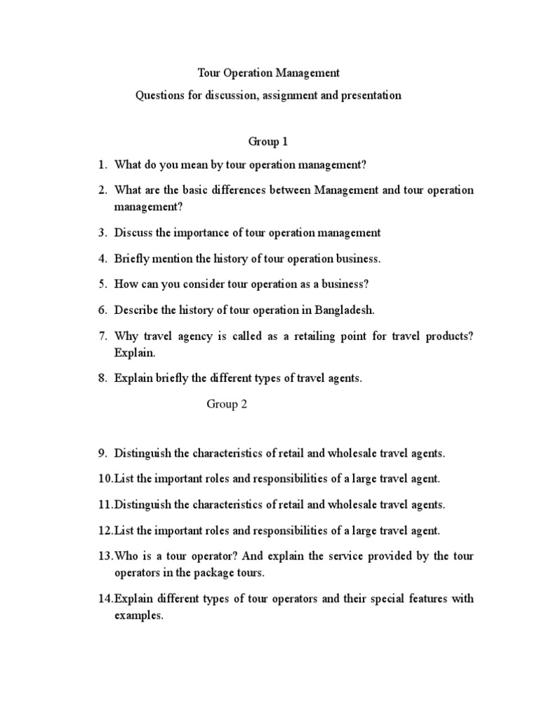Tour Operation Management Question | PDF | Visa Inc. | Travel Agency