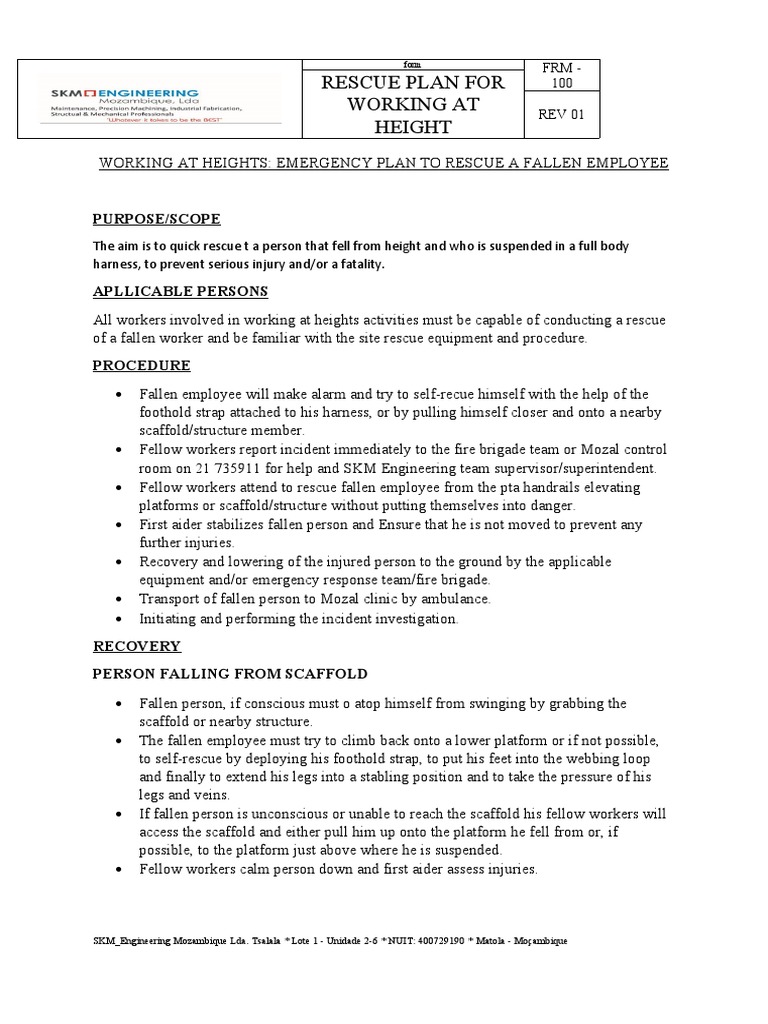 Rescue Plan For Working at Height | PDF