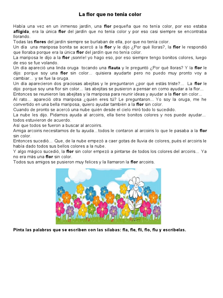 Leemos El Cuento La Flor Que No Tenia Color 19 De Septiembre Pdf