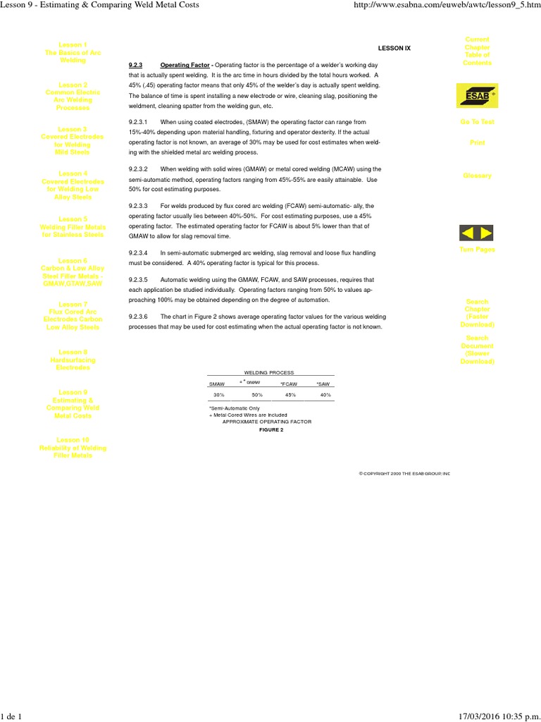 Lesson 9 Estimating & Comparing Weld Metal Costs PDF Construction