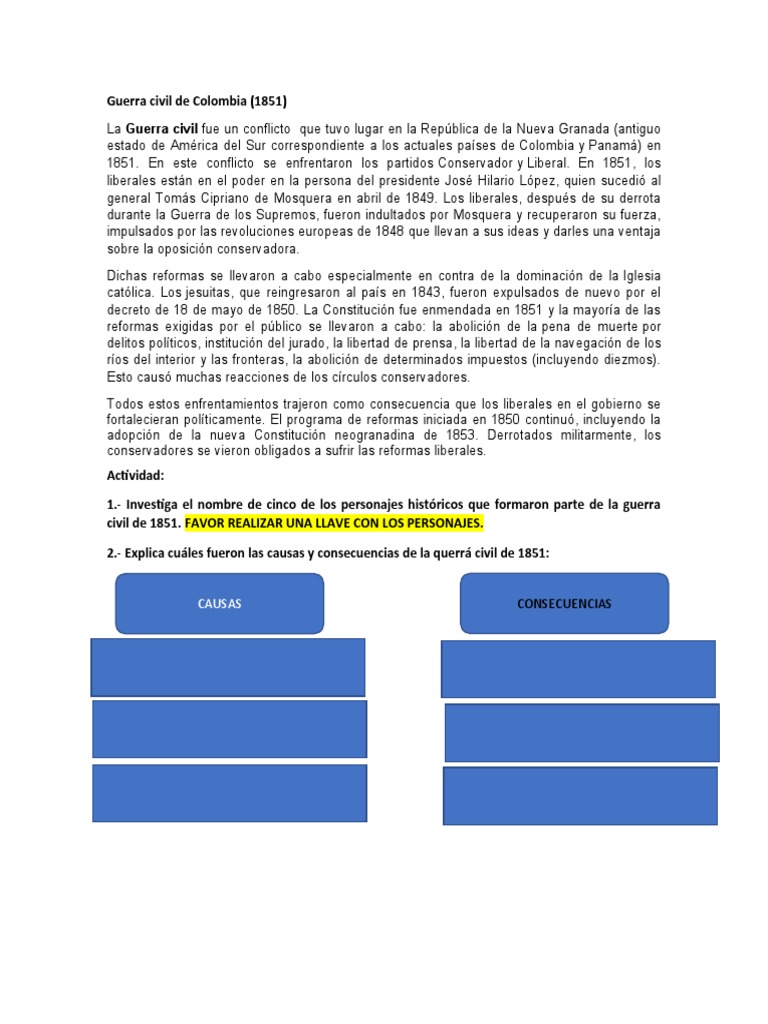 Guerra Civil Colombia 1851: Causas y Consecuencias | PDF | Política ...