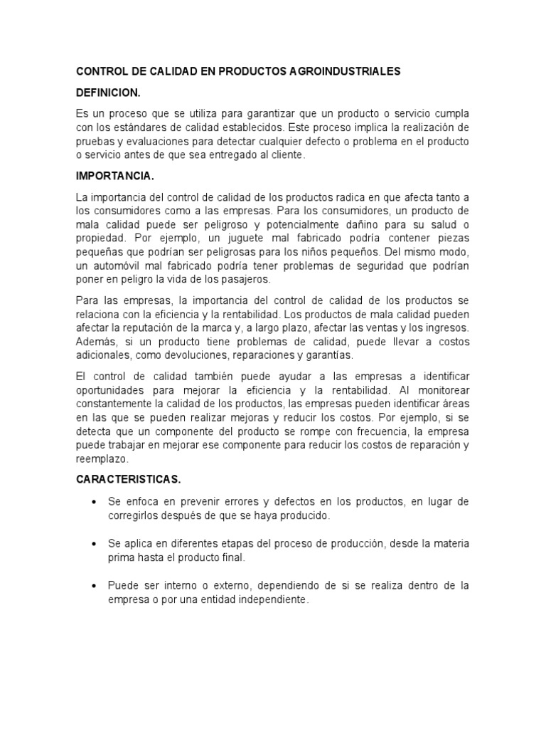 Control de Calidad en Productos Agroindustriales | PDF | Calidad ...