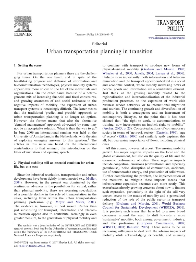Bertolini - Urban Transportation Planning in Transition | PDF