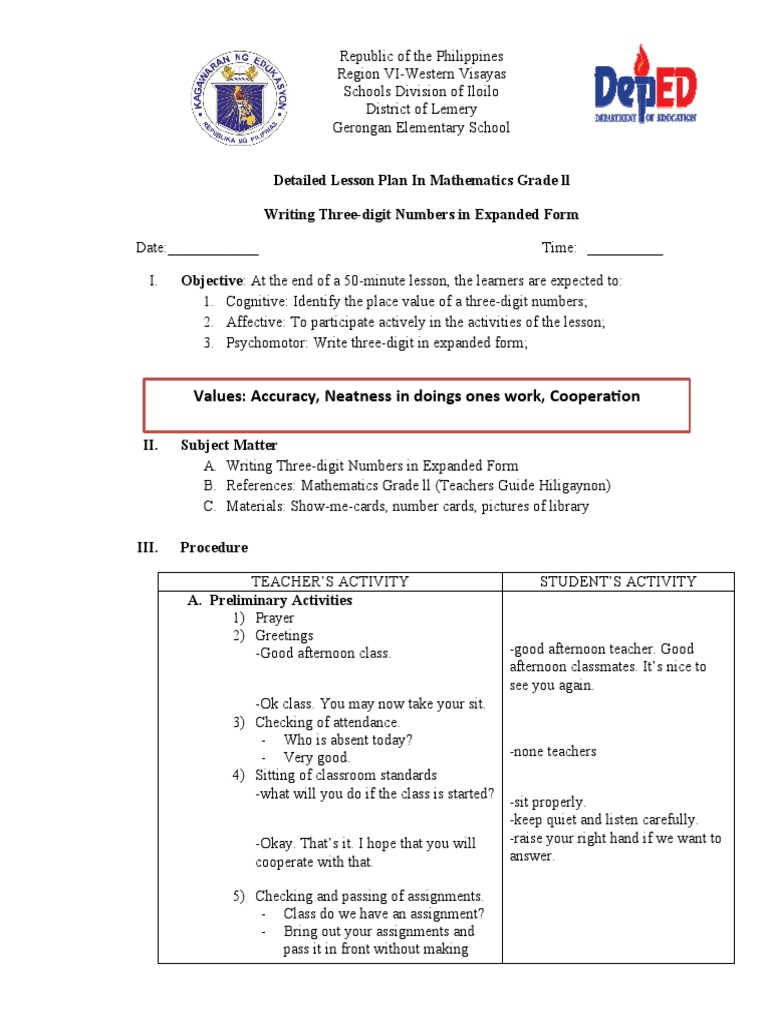 Grade 2 Math Lesson: Expanded Form | PDF | Teachers | Lesson Plan