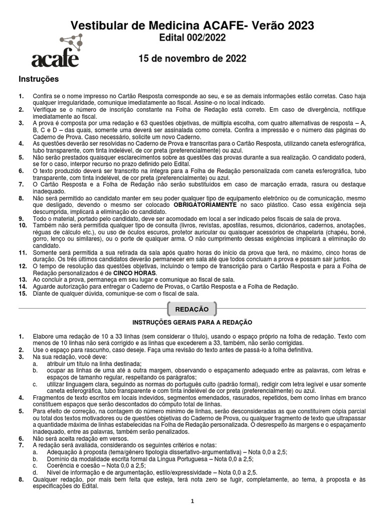 Instruções para Prova de Medicina ACAFE 2023 | PDF | Burnout ...
