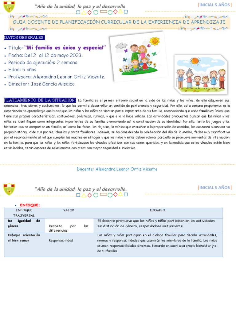 Experiencia de Aprendizaje Familiar 5 Años | PDF | Amor | Familia