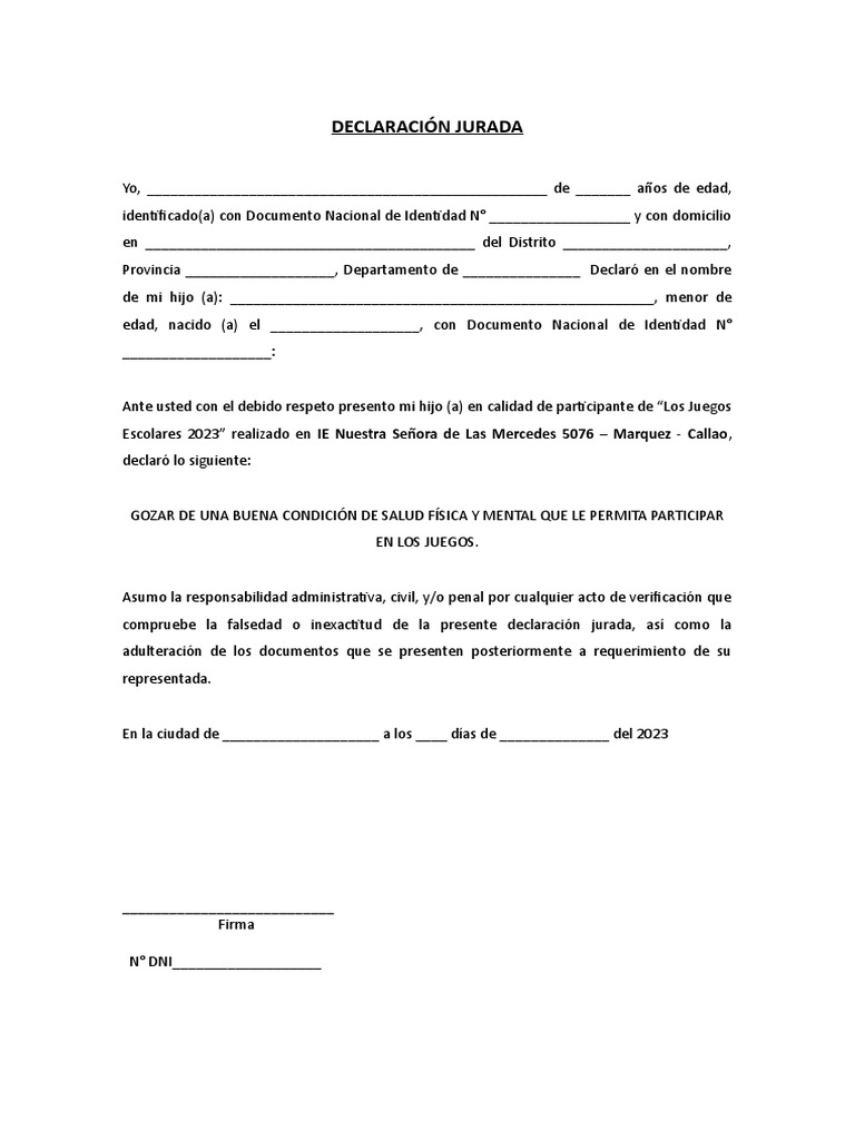 Modelo de Declaración Jurada Simple | PDF