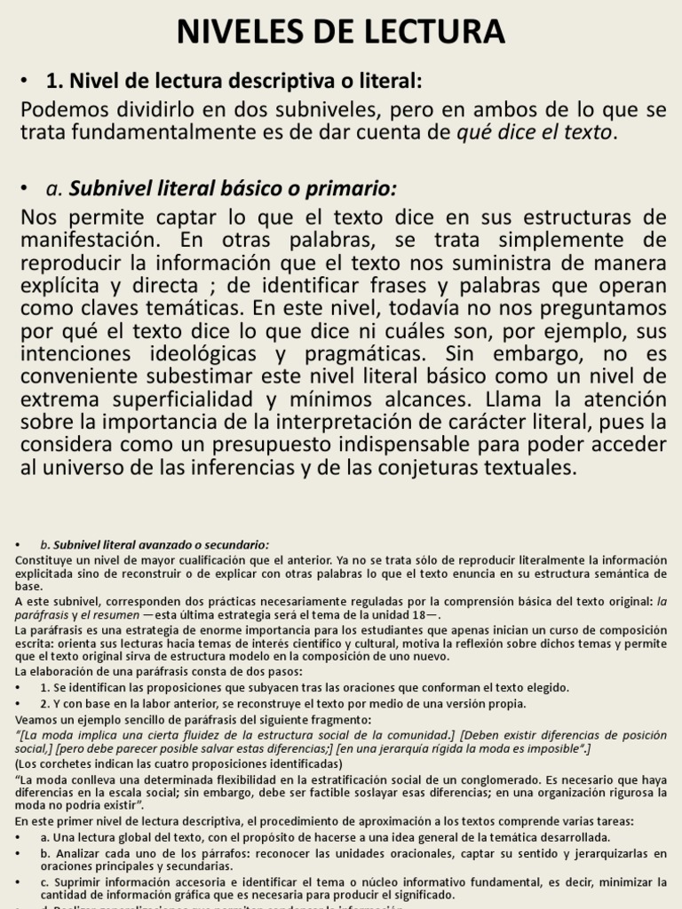 Niveles de Lectura e Inferencia Textual | PDF | Inferencia | Ciencia ...