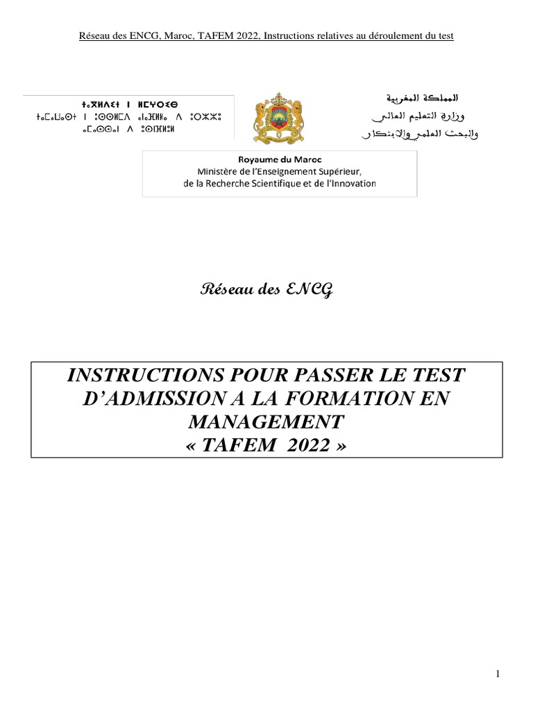 Instructions TAFEM 2022 ENCG Maroc | PDF | Méthodes et références ...