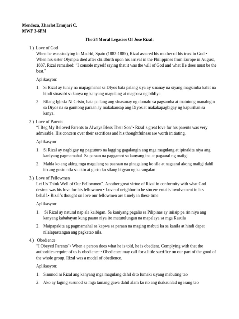 10 June 2016 Rizal The 24 Moral Legacies of Jose Rizal PDF