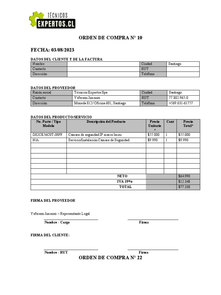 Formato Orden de Compra | Descargar gratis PDF | Industrias de servicio ...