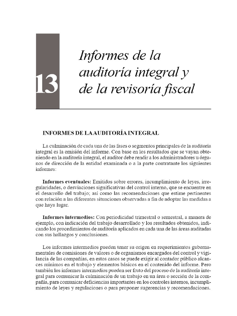 Informes De La Auditoría Integral Y De La Revisoría Fiscal Pdf