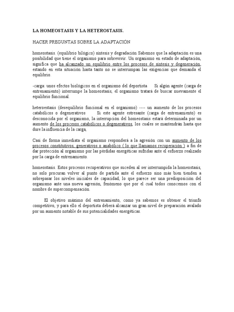 Homeostasis y Heterostasis en el Deporte | PDF | Estrés (biología)