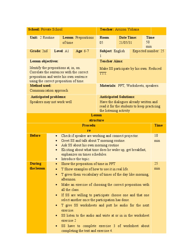 prepositions of time lesson pdf