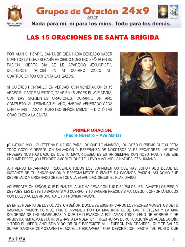 Las 15 Oraciones De Santa Brígida Pdf Orador Del Señor Pecado
