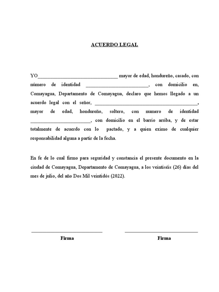 Acuerdo Legal en Comayagua | PDF