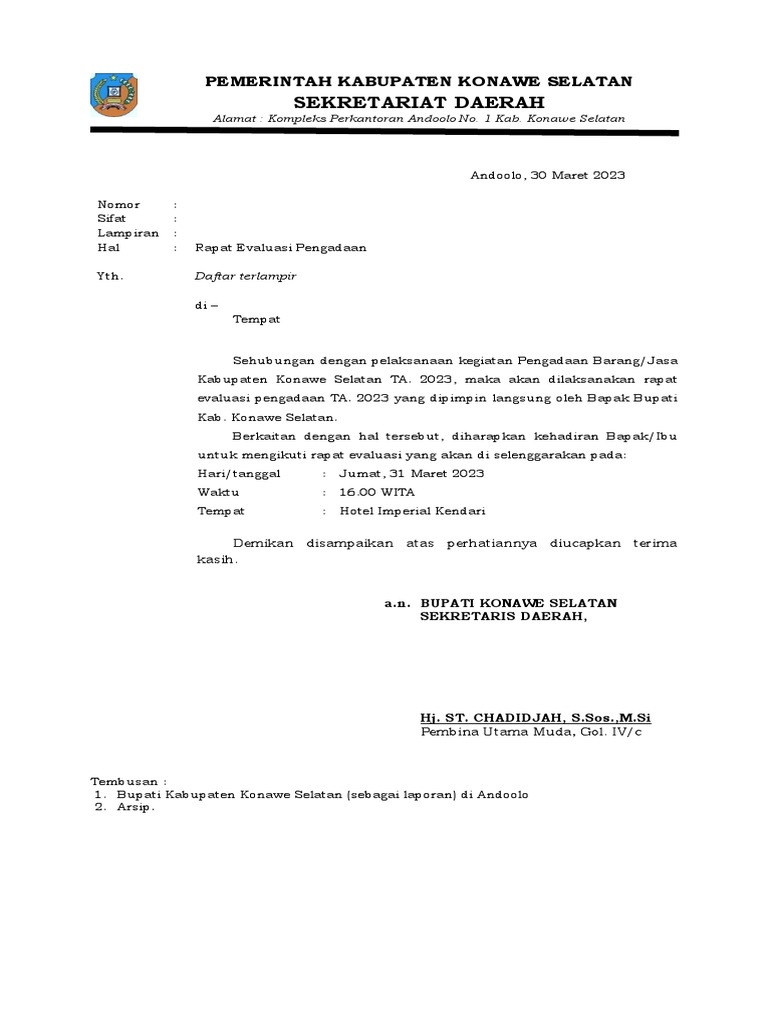 undangan rapat evaluasi | PDF