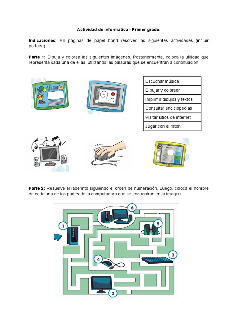 Actividad de Informática - Primer Grado | PDF