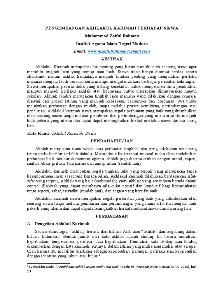 Pengembangan Akhlakul Karimah Terhadap Siswa | PDF | Karier & Perkembangan