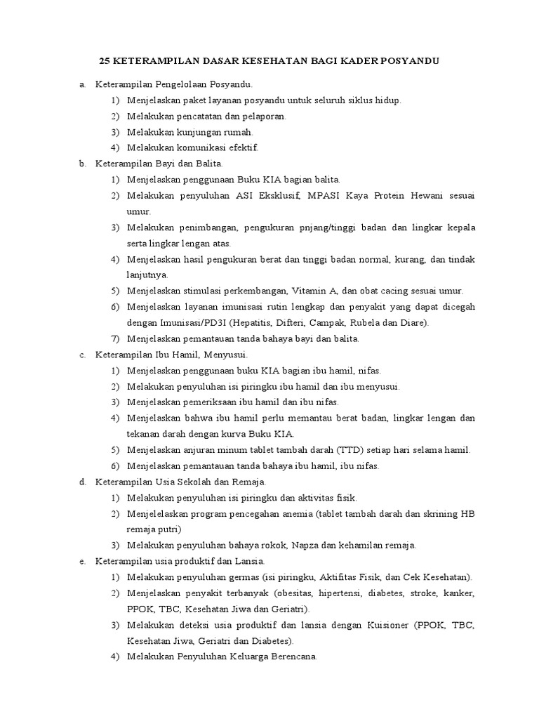 25 Keterampilan Dasar Kesehatan Bagi Kader Posyandu Pdf