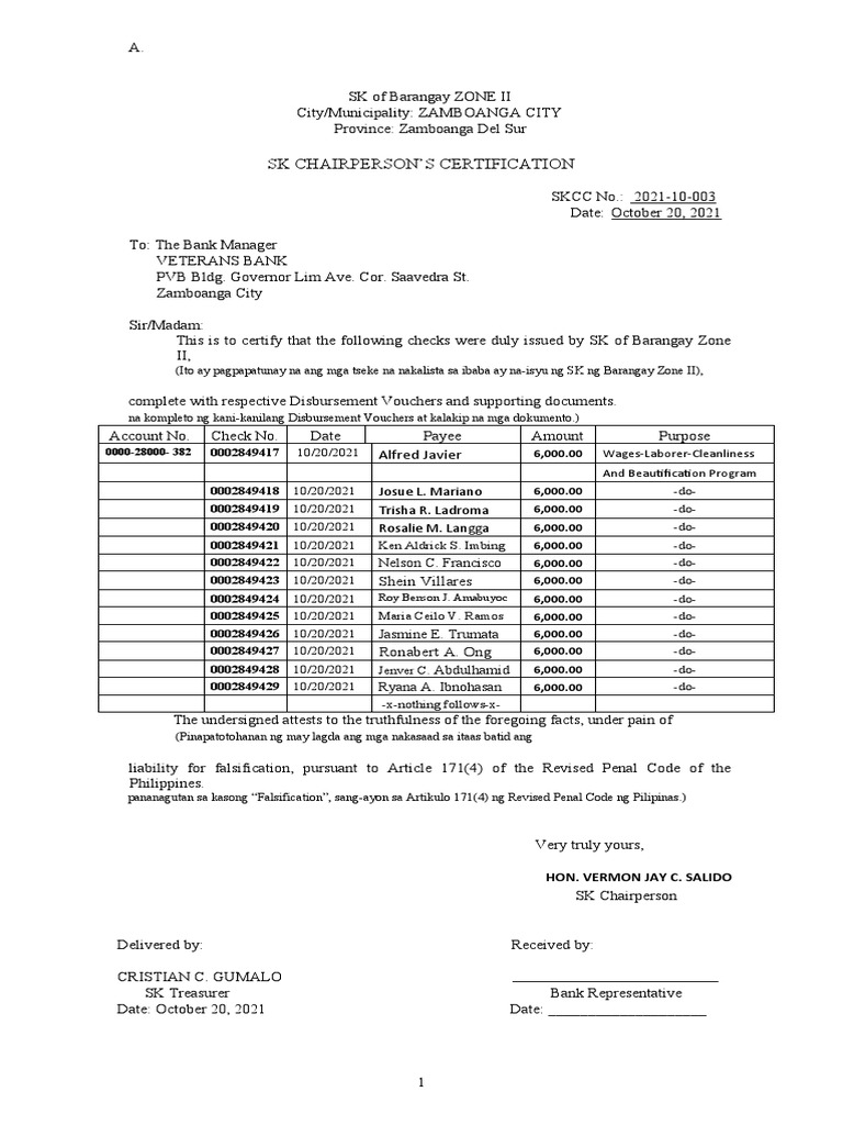 Annex 8-SK CHAIRPERSON'S CERTIFICATION | PDF | Finance & Money ...