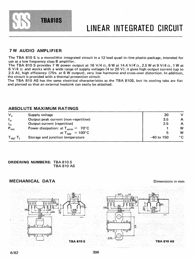 TBA 810 S Audio Amplifier Overview | PDF | Amplifier | Electronic Circuits