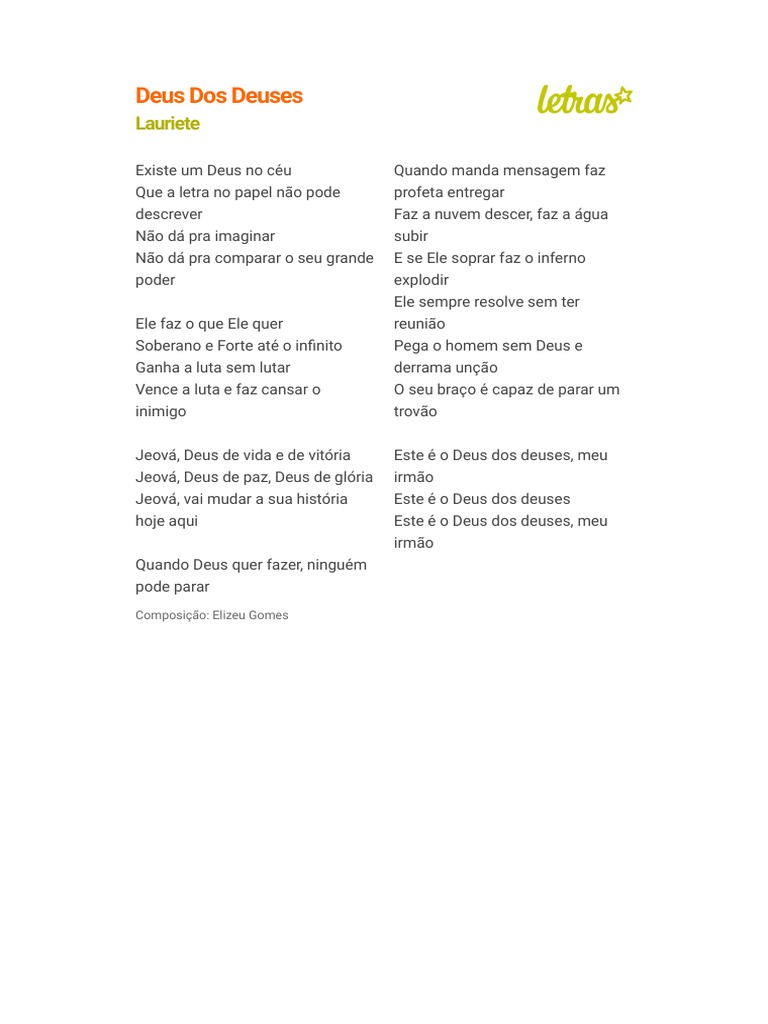 Deus Dos Deuses Lauriete Impressão Pdf