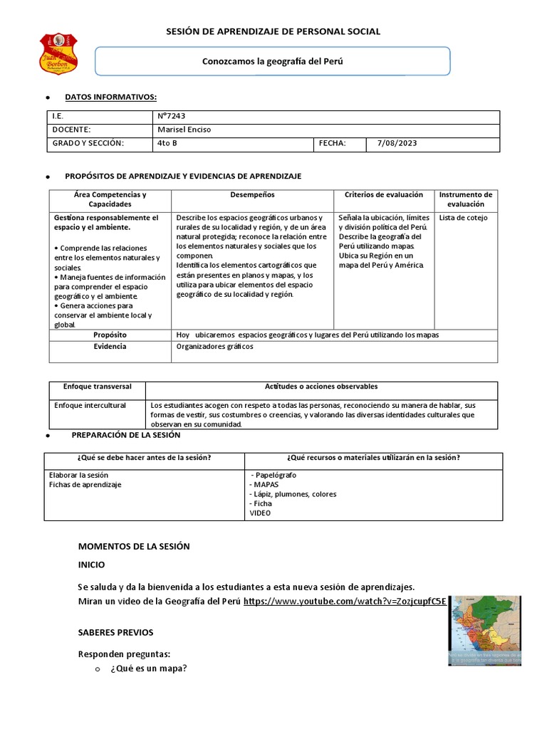 07 Deagosto Sesión de Aprendizaje de Personal Social | PDF | Perú ...