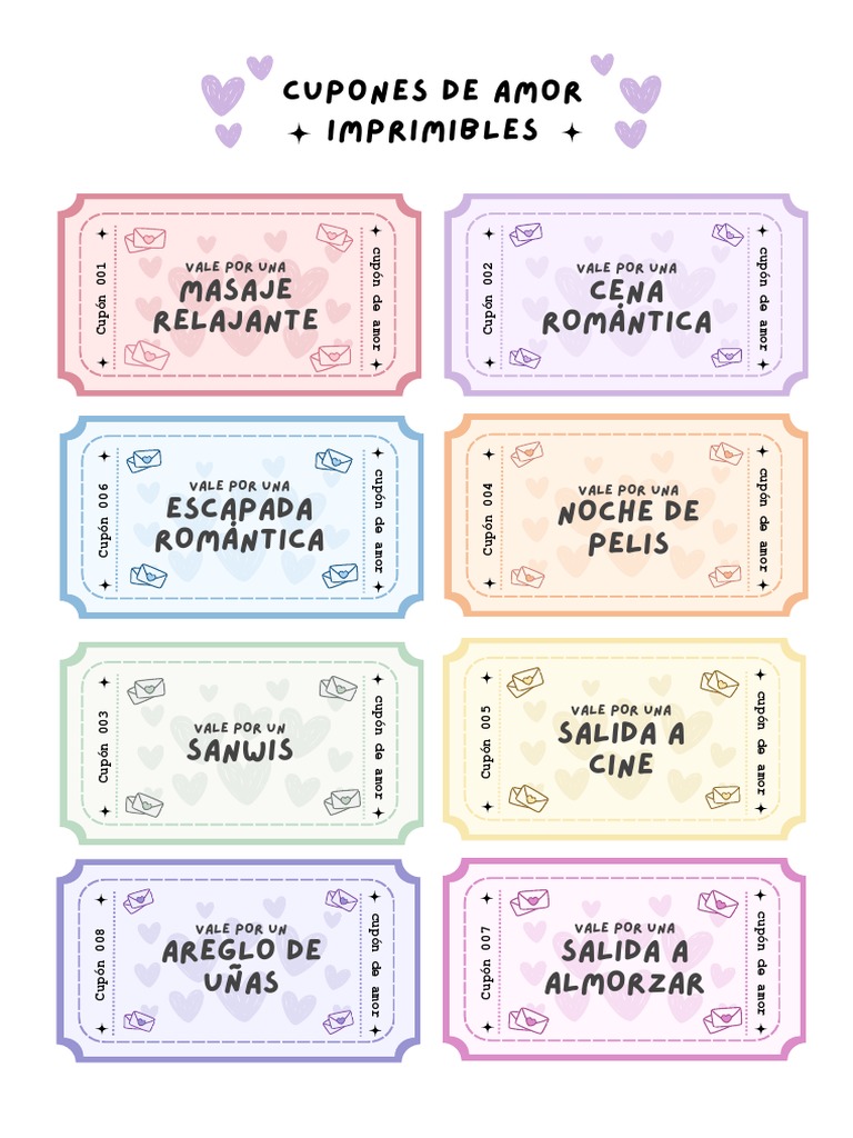 Cupón de Amor Vales para San Valentín Cumpleaños Imprimibles Románticos ...