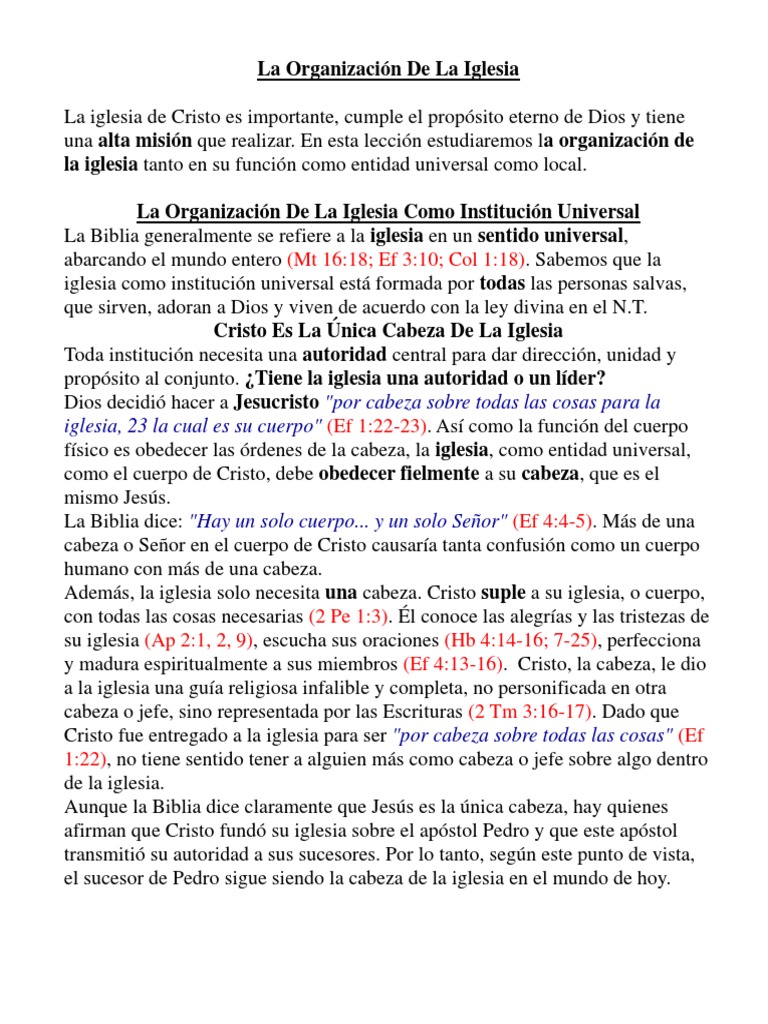 Organización Bíblica de la Iglesia | PDF | Iglesia cristiana | Iglesia ...