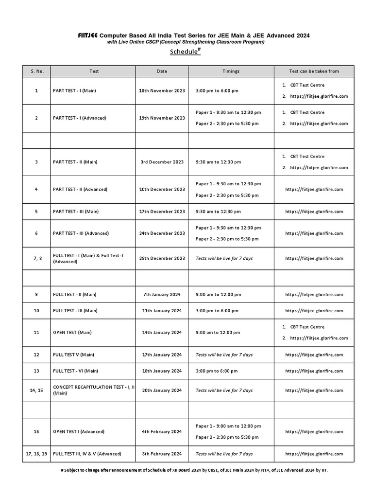 All India Test Series For JEE (Advanced) 2024 (For CRP) PDF