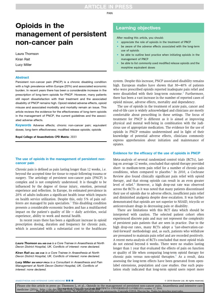 Opioids in The Management of Persistent Non-Cancer Pain | PDF | Opioid ...