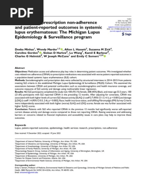 Cost-related prescription non-adherence and patient-reported outcomes in systemic lupus erythematosus: The Michigan Lupus