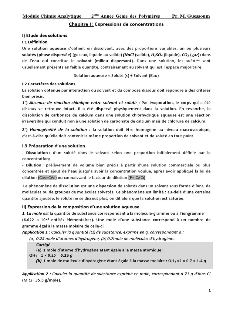 Expressions de Concentration en Chimie | PDF | Concentration molaire ...